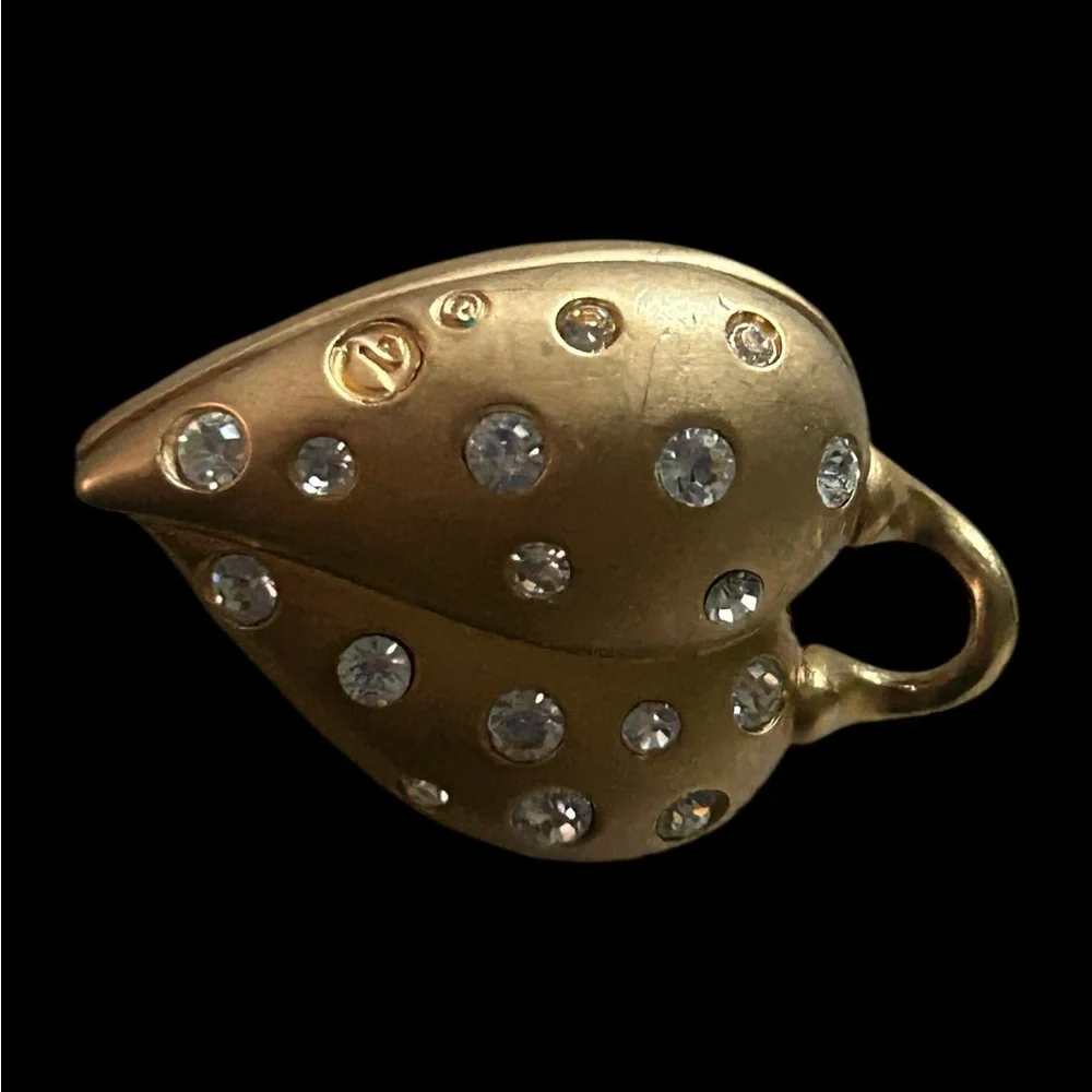 VTG Swarovski Puffed Heart Crystal Pendant Gold Tone 1.5" Signed Mother's Day - Picture 5 of 7